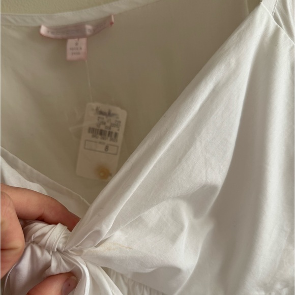 NWT Rebecca Taylor bow tunic top white 8 flower button - Picture 6 of 6